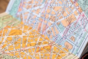 A close up of a map on a table
