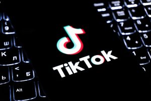 Tiktok logo on a keyboard.